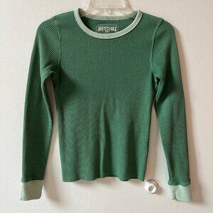 American Eagle Green Long Sleeve Thermal Waffle Ringer Shirt